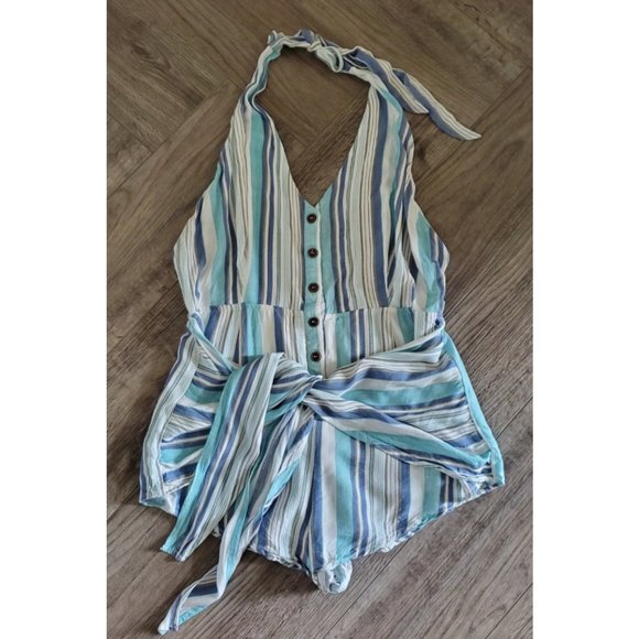 T.C.ELLIS Blue Sky Stripes Halter Romper - Picture 3 of 5